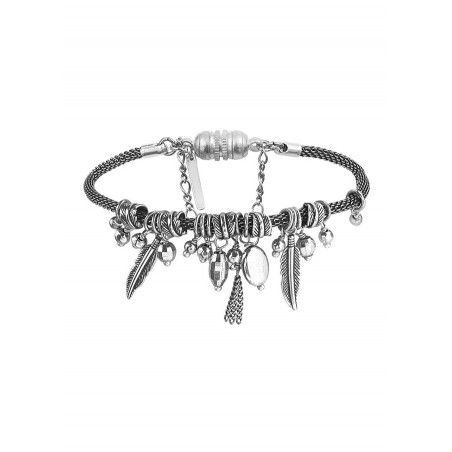 Medium modern charms flexible metal bracelet | silver-plated