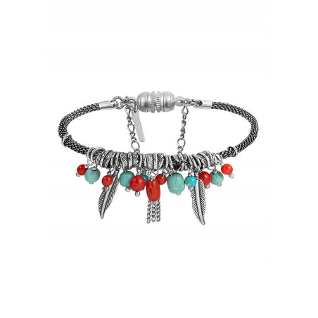 Medium metal howlite and jasper flexible charm bracelet | turquoise