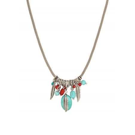 Collier pendentif charm's bohème métal jaspe et howlite | turquoise