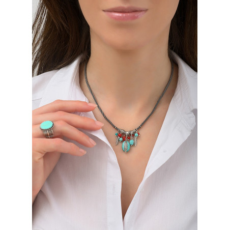 Collier pendentif charm's bohème métal jaspe et howlite | turquoise84540