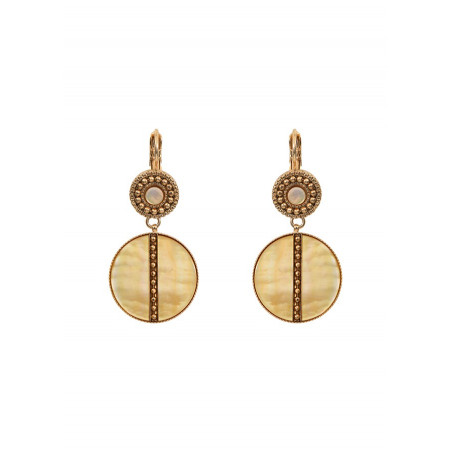 Graphic metal and mother-of-pearl sleeper earrings| yellow