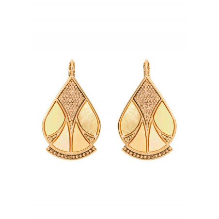 Sophisticated mother-of-pearl and metal sleeper earrings | yellow