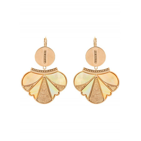 Soft metal and mother-of-pearl sleeper earrings - yellow
