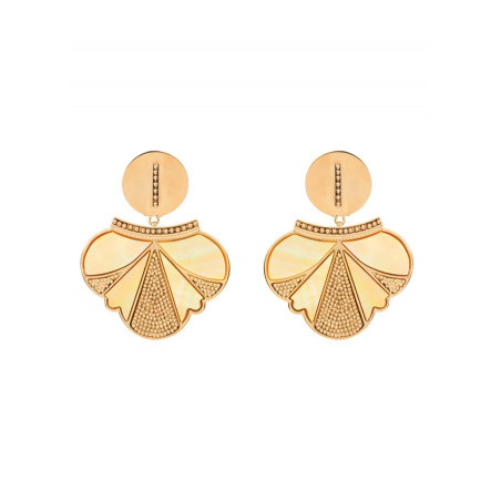 Soft metal and mother-of-pearl earrings for pierced ears - yellow