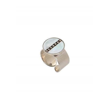 Feminine mother-of-pearl and metal adjustable ring | white