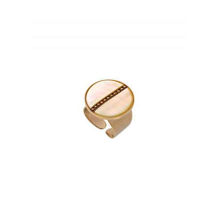 Precious mother-of-pearl and metal adjustable chunky ring | yellow