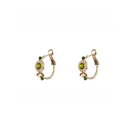 Ethnic hoop earrings for pierced ears with jade | Khaki