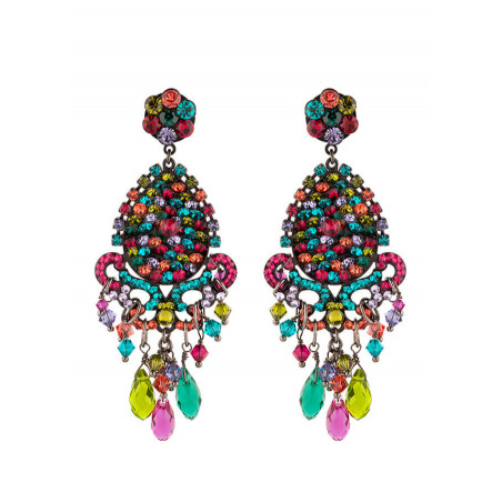 Glamorous lacquered metal crystal earrings | Multicoloured