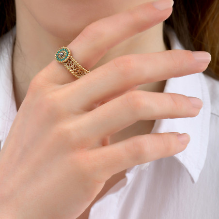 Modern hematite and rhinestone ring | green85084