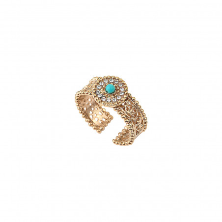 Sophisticated turquoise and rhinestone adjustable ring | white