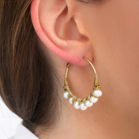 Woven hoop earrings for pierced ears with pearls I white85102