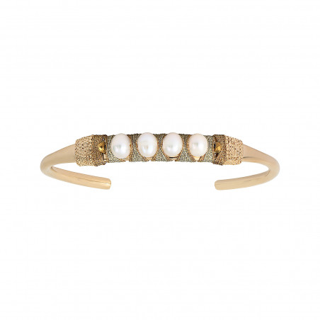 Sophisticated woven adjustable pearl bangle - white