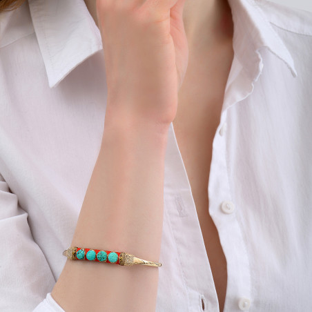 Feminine woven adjustable turquoise bangle | turquoise85126