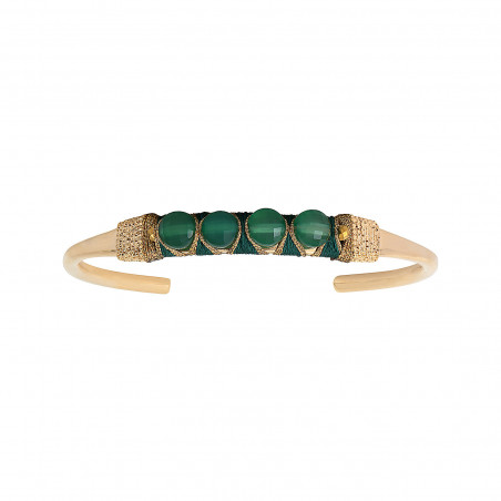 Feminine woven adjustable agate bangle | green