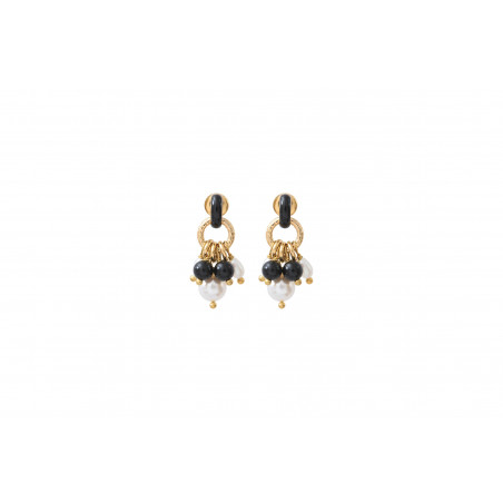 Chic freshwater pearl bead and onyx earrings for pierced ears | black