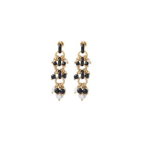Smart freshwater pearl bead and onyx earrings for pierced ears | black