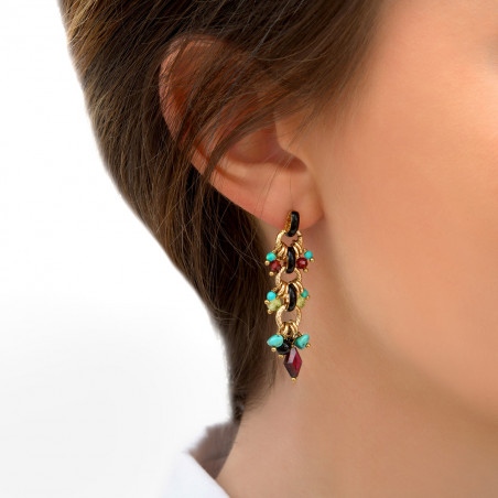 Bold garnet onyx and turquoise earrings for pierced ears l red85307