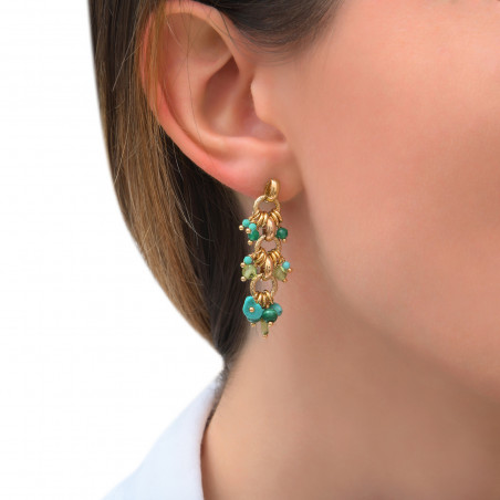 Festive agate peridot and turquoise earrings for pierced ears l green85309