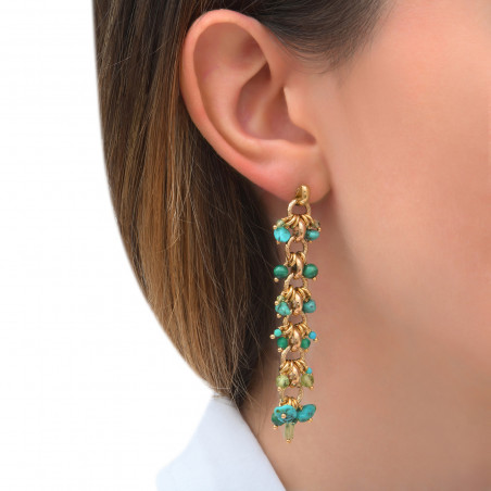 On-trend agate malachite and turquoise earrings for pierced ears l green85321