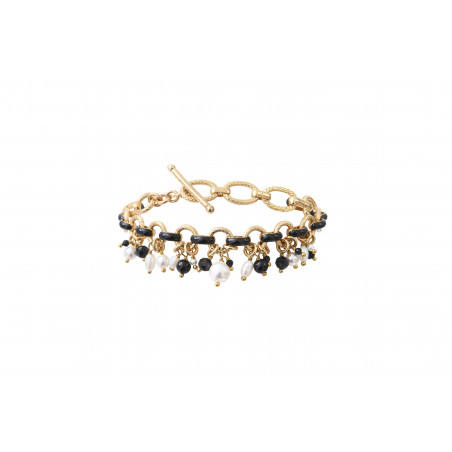 Modern freshwater pearl and onyx flexible bracelet I black