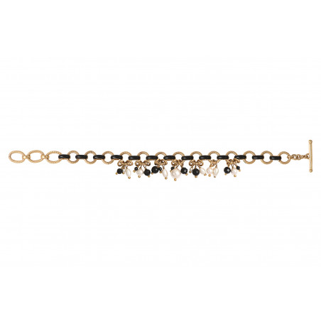 Modern freshwater pearl and onyx flexible bracelet I black85331
