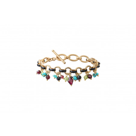 Colourful garnet, onyx and turquoise flexible bracelet | red
