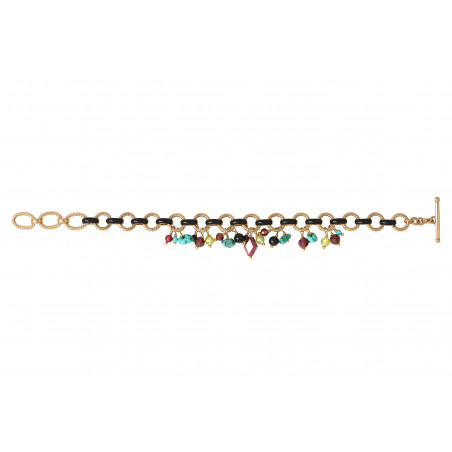 Colourful garnet, onyx and turquoise flexible bracelet | red85340