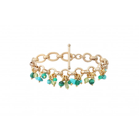 Festive turquoise agate and malachite flexible bracelet | green
