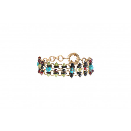 Bold turquoise, garnet and onyx flexible bracelet - blue