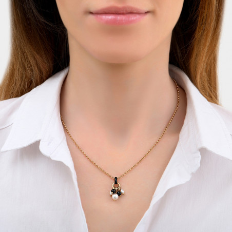 Refined freshwater pearl and onyx pendant I black85355