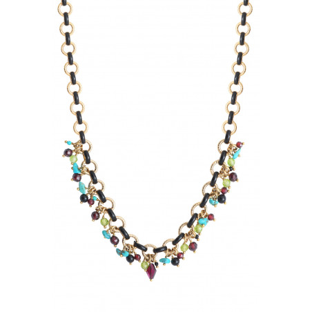 Modern garnet, turquoise and peridot chain necklace | red 85400