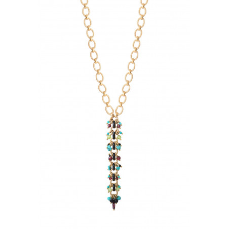 Colourful garnet, turquoise and onyx chain sautoir | red85406
