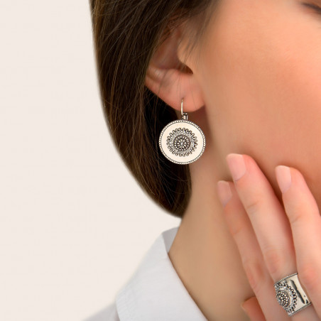 Modern metal and Prestige crystal sleeper earrings l silver-plated85424