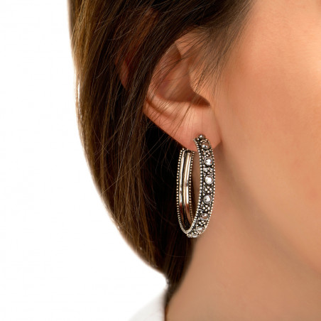 Rock metal and Prestige crystal hoop earrings l silver85436
