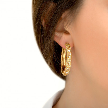 Ethnic metal and Prestige crystal hoop earrings l gold-plated85438