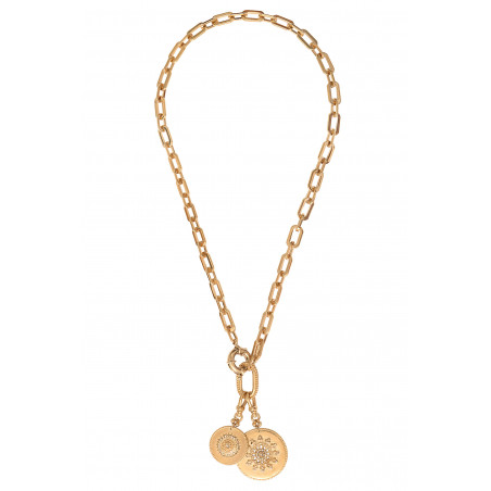 Bohemian metal medallion and Prestige crystal chain necklace | gold-plated