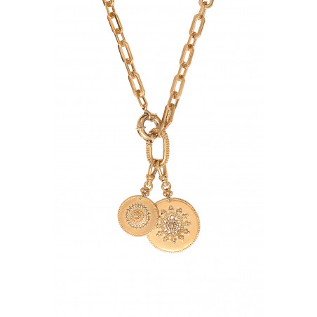 Bohemian metal medallion and Prestige crystal chain necklace | gold-plated85468