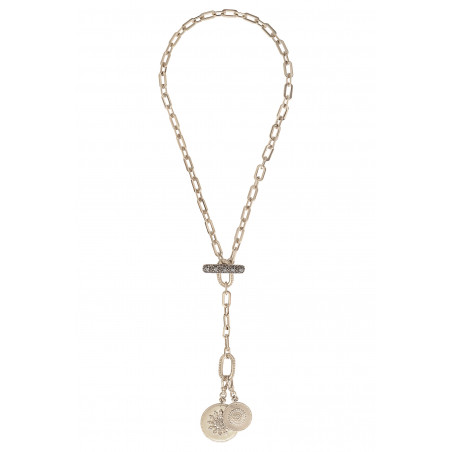 Chic metal medallion and Prestige crystal long chain necklace | silver-plated