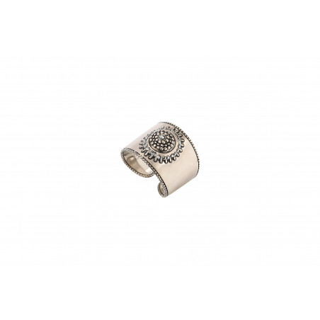 Ethnic metal and Prestige crystal adjustable ring | silver-plated
