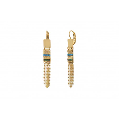 Ethnic Japanese seed bead and Prestige crystal sleeper earrings | green85537
