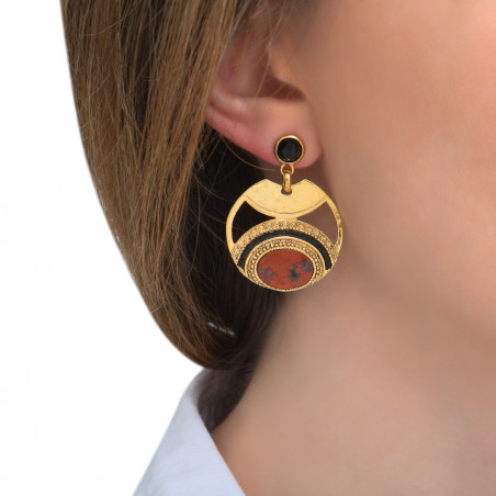 Glamorous jasper and Japanese seed bead earrings for pierced ears l red85560