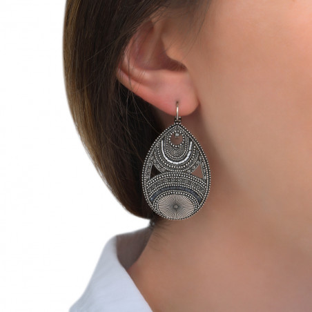Boucles d'oreilles dormeuses femme métal et perles du Japon I argenté85575