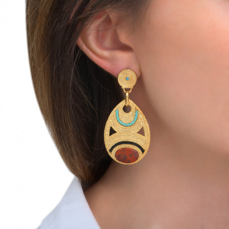 Glamorous jasper and Japanese seed bead earrings for pierced ears l red85596