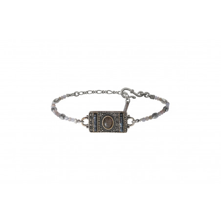 Ethnic labradorite and agate flexible bracelet | silver-plated