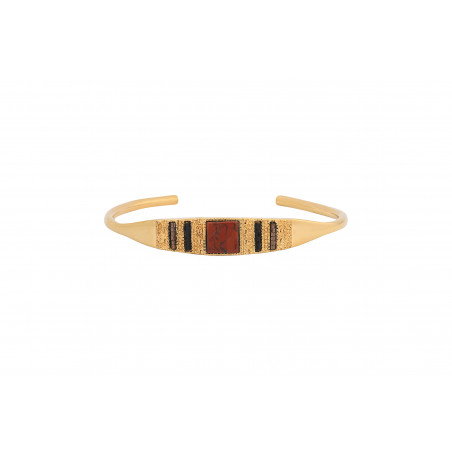 Graphic jasper and Japanese seed bead bangle | red