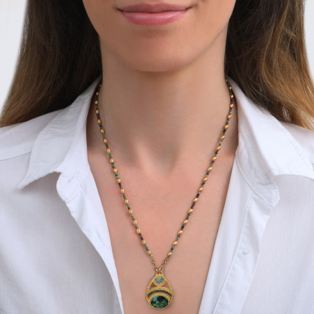 Bohemian anyolite and Japanese seed beads and Prestige crystal pendant | green85694