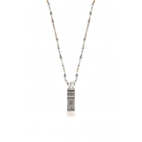 Pendentif graphique métal perles du Japon cristaux Prestige I argenté85698