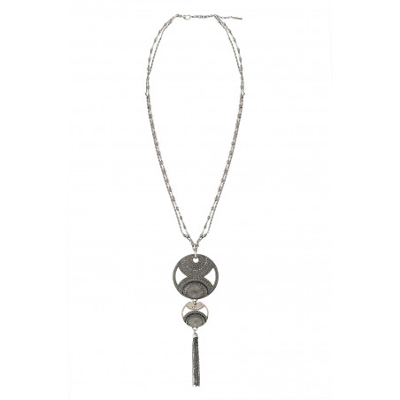 Modern haematite agate and Japanese seed bead sautoir necklace| silver-plated
