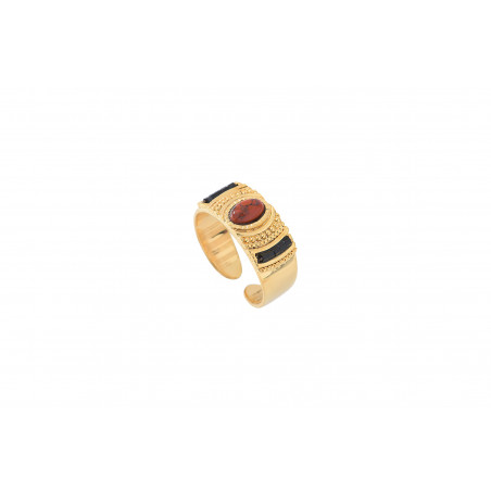 Graphic jasper and Japanese seed bead adjustable ring | red