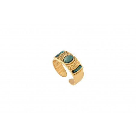 Ethnic anyolite and Japanese seed bead adjustable ring| green